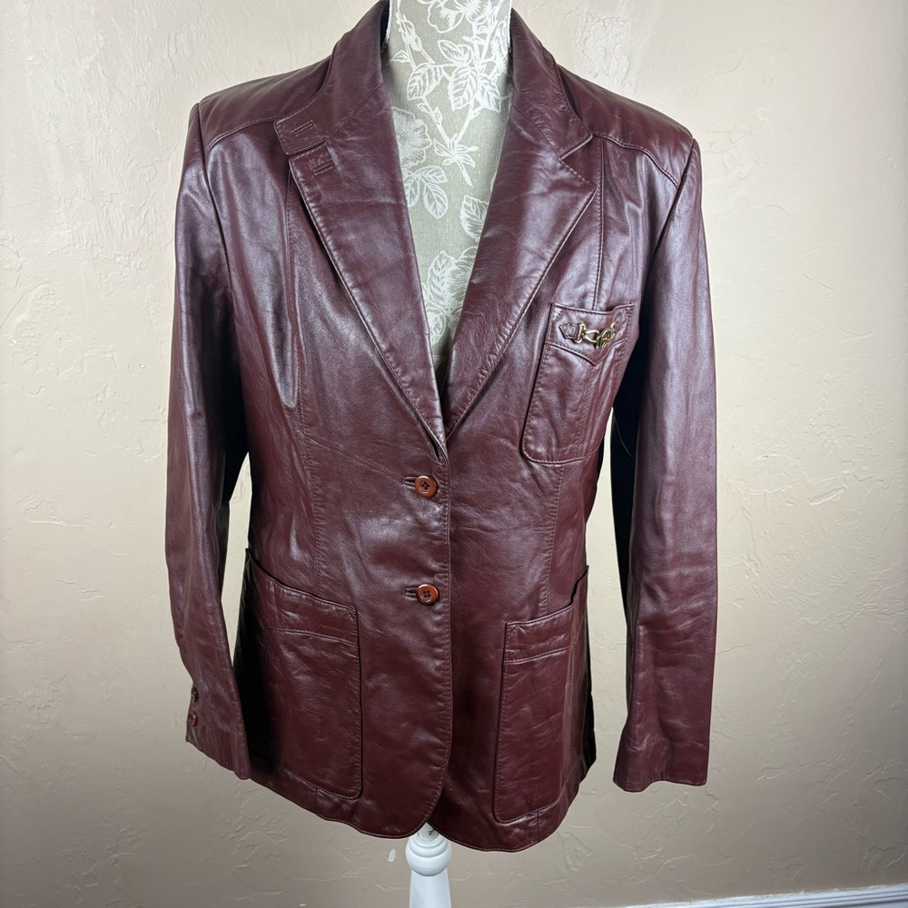 Vintage Etienne Aigner Oxblood Burgundy Leather Jacket Blazer Women size large